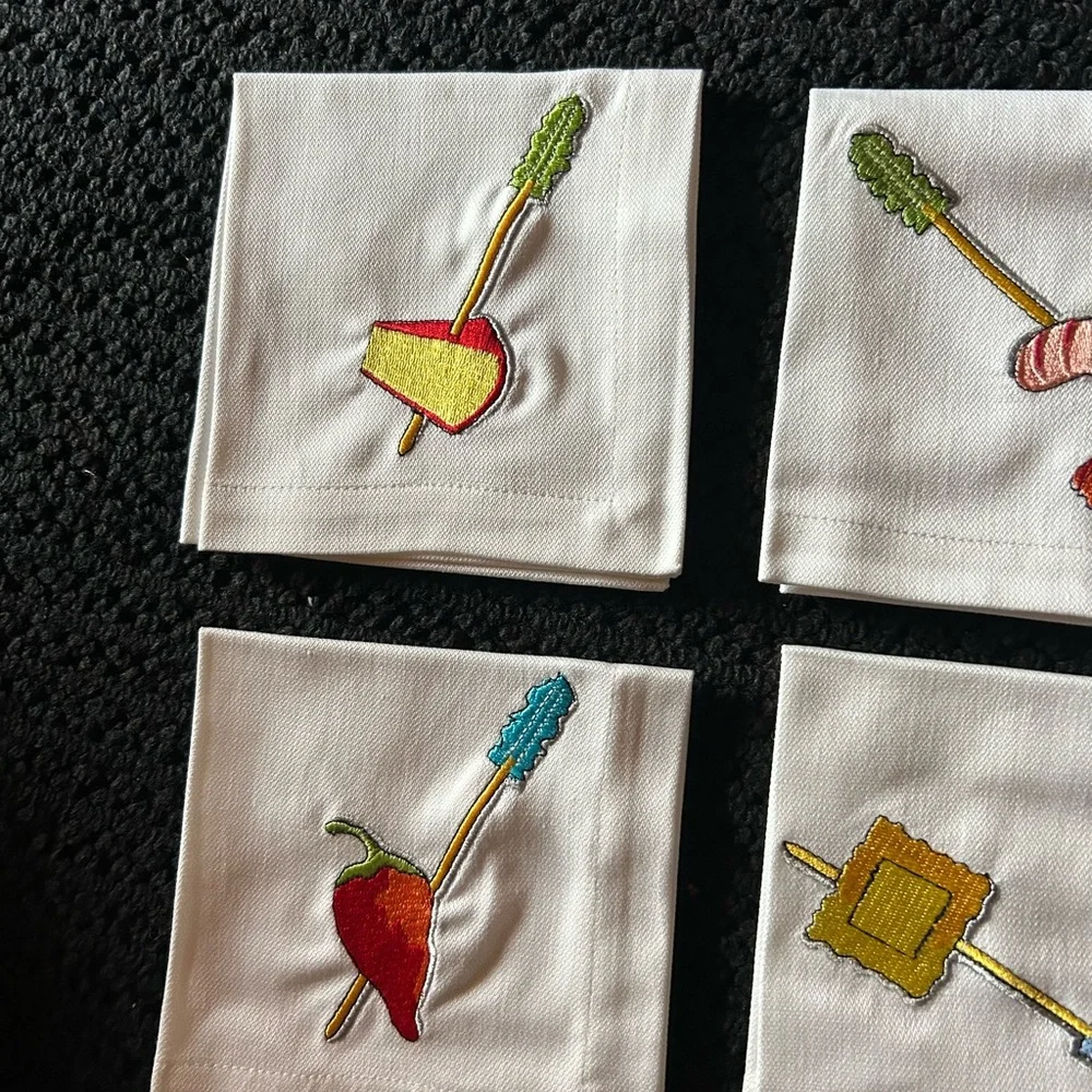 Set of 6 Embroidered Crate and Barrel Cocktail Napkins